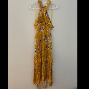 Yellow Floral backless dress